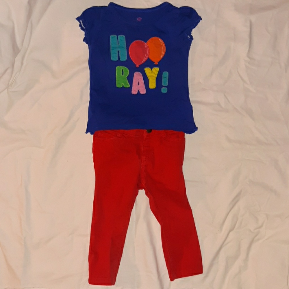 Girls 18-24mnth blue Hooray! shirt & red jeans